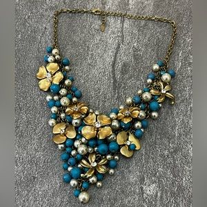 Stunning Blue and Gold Flower Statement Necklace